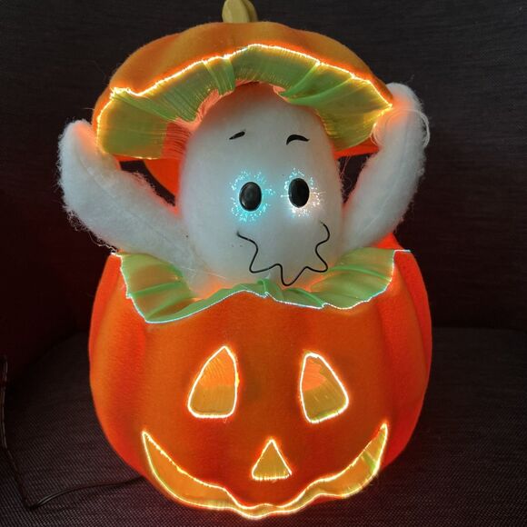 Halloween Fiber Optic Light Up Jack o Lantern Ghost Color Changing 2002 PAC 12" - Picture 7 of 7